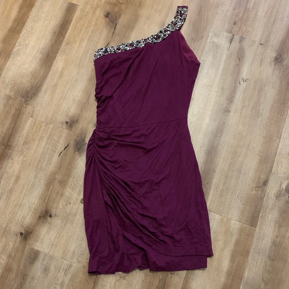 Lush Dresses & Skirts - Lush Plum Jeweled One Shoulder Dress Size Small